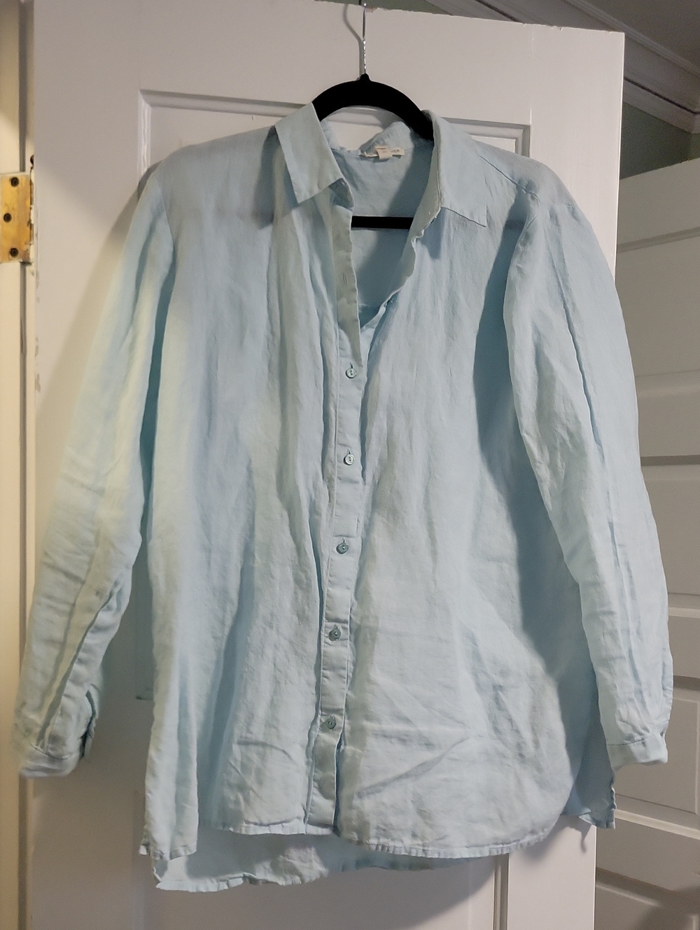 Eileen Fisher Relaxed Light Blue Green Button-Down Linen Shirt - M